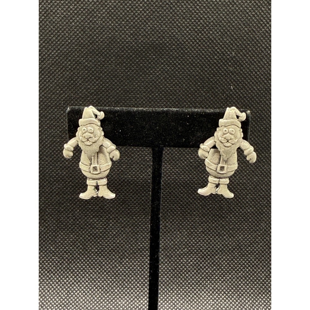 Vintage JJ Jonette Santa Claus Earrings Silver Tone Pewter Christmas Studs